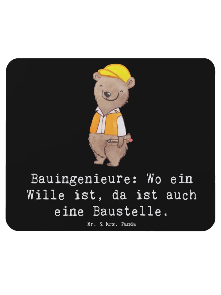 Mauspad Bauingenieur Wille mit Spruch in Schwarz