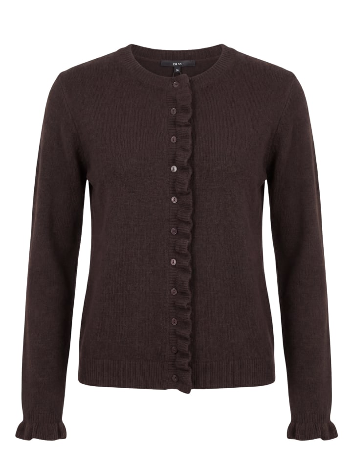 Strick-Cardigan mit Rüschen in Dark Brown Melange