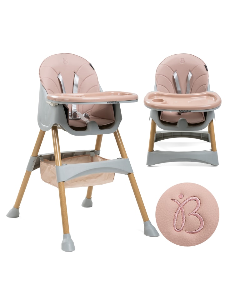 2 in 1, Kinderhochstuhl, Babystuhl, Kombihochstuhl -Woodie in Rosa