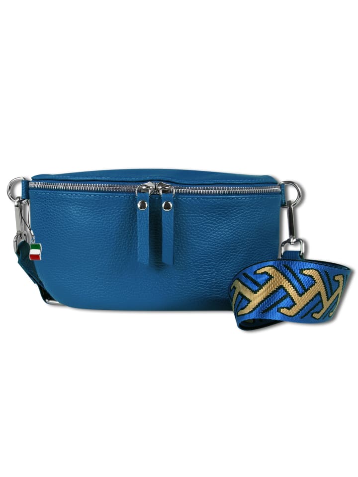 Gürteltasche Leder blau, mehrfarbig ca. 25cm
