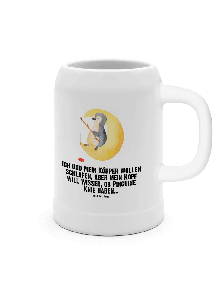 Bierkrug Pinguin Mond mit Spruch in Weiß