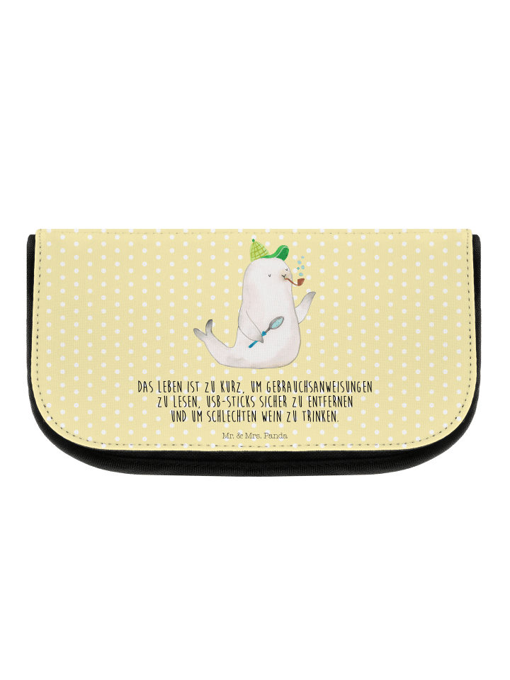 Kosmetiktasche Robbe Sherlock mit Spruch in Gelb Pastell