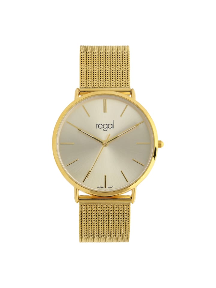 Stahl Quarzuhr Regal Gold