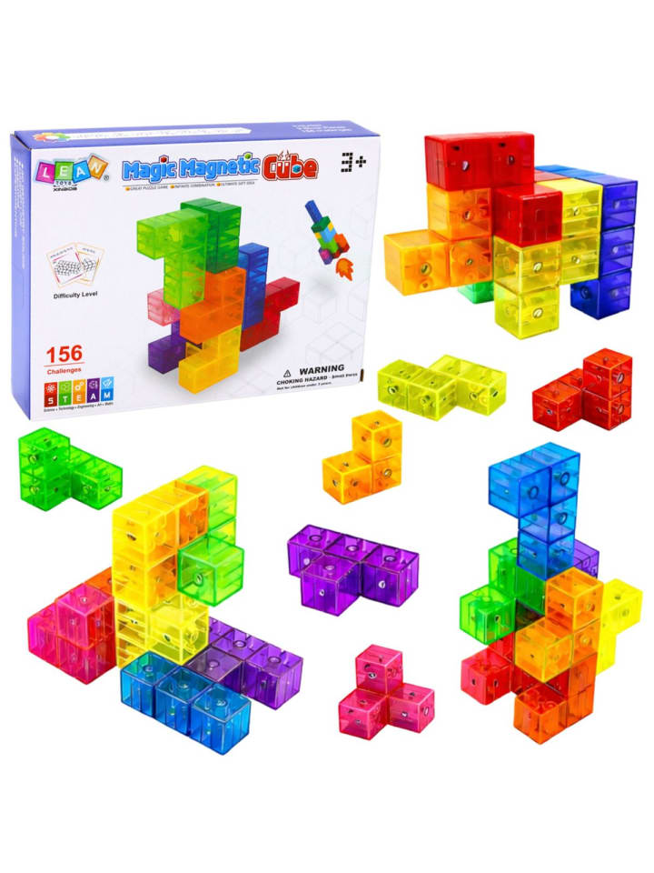 Magnetblöcke, Zauberwürfel-Puzzle, 156 Aufgabenkarten, 9-tlg.