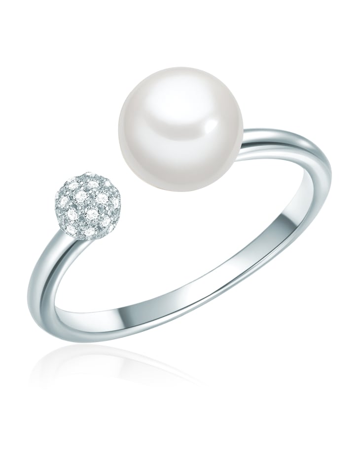 Ring aus Sterling Silber mit Zirkonia und Süßwasser-Zuchtperle in silber