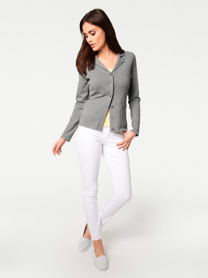 Feinstrickjacke in grau-melange