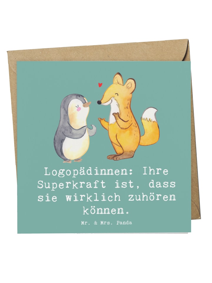 Glückwunschkarte Logopädin Superkraft mit Spruch in Meeresbrise