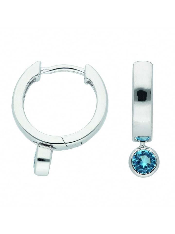 Damen 925 Silber Ohrringe / Creolen mit Zirkonia Ø 14,7 mm in bunt