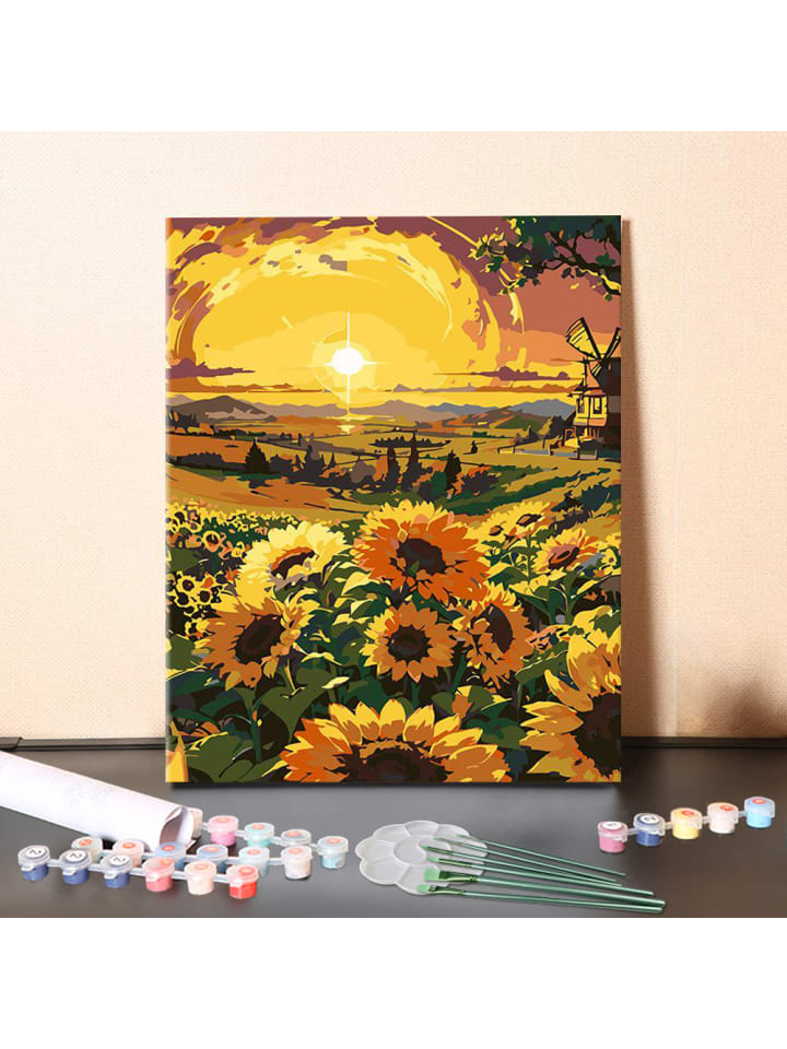 DIY Malen nach Zahlen Set-"Sonnenblumen-Untergang" 