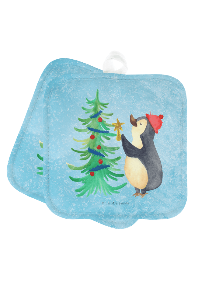 Topflappen Pinguin Weihnachtsbaum ohne Spruch in Eisblau