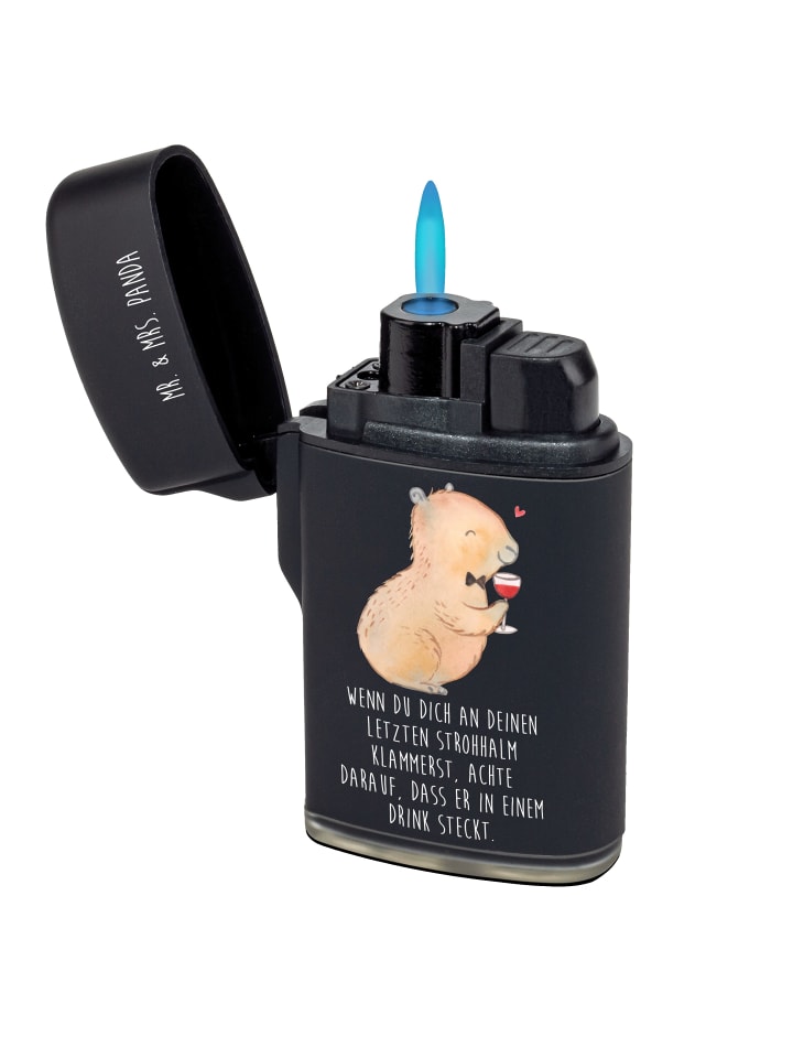 Sturmfeuerzeug Capybara Wein mit Spruch in Schwarz
