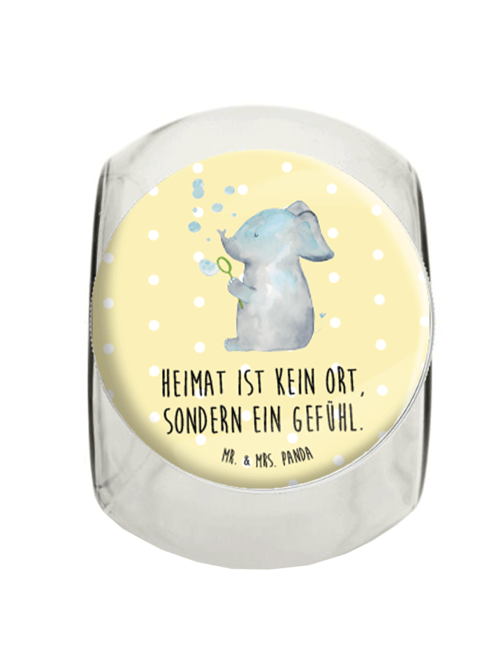 Bonbonglas Elefant Seifenblasen mit Spruch in Gelb Pastell