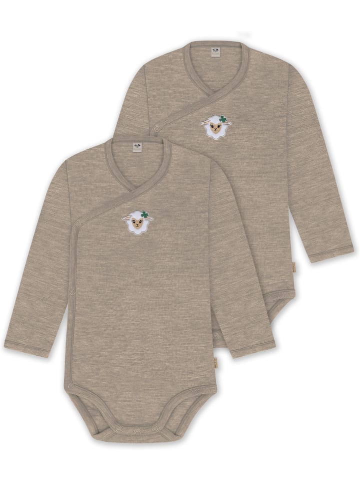 2er Pack Baby-Body Basic Merino Wickelbody in Beige