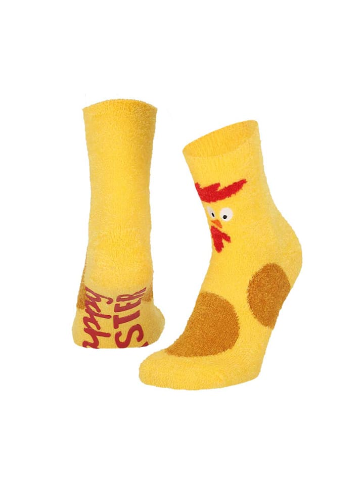 Damen Stopper-Kuschelsocken 1 Paar Oster Motiv Geschenkbox in Gelb
