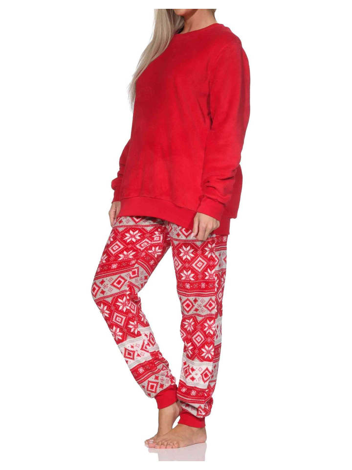 Schlafanzug Norweger-Optik Coralfleece in rot