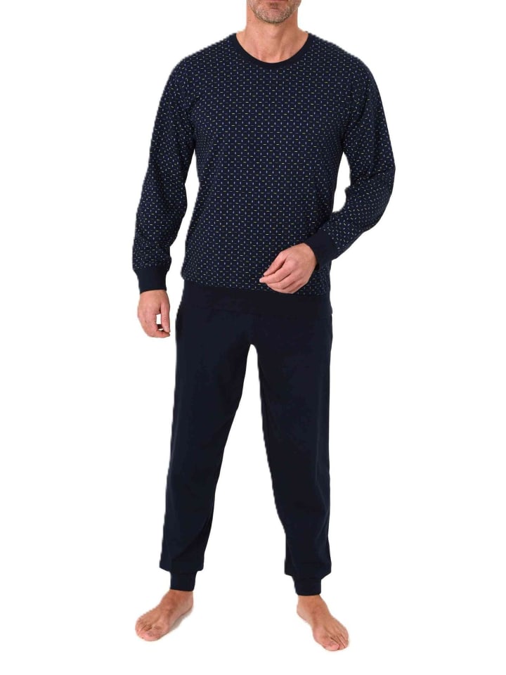 Langarm Schlafanzug Pyjama Bündchen Minimalprint in gelb