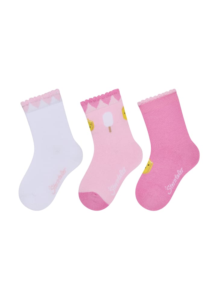 Socken 3er-Pack Eis am Stiel in weiß