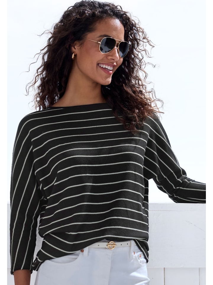 3/4-Arm-Shirt in schwarz, weiß