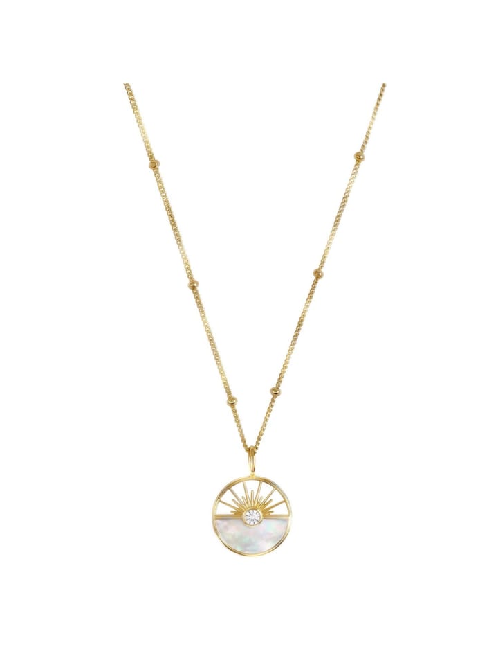 Kette mit Anhänger Silber 925, gelbvergoldet, Perlmutt in gold