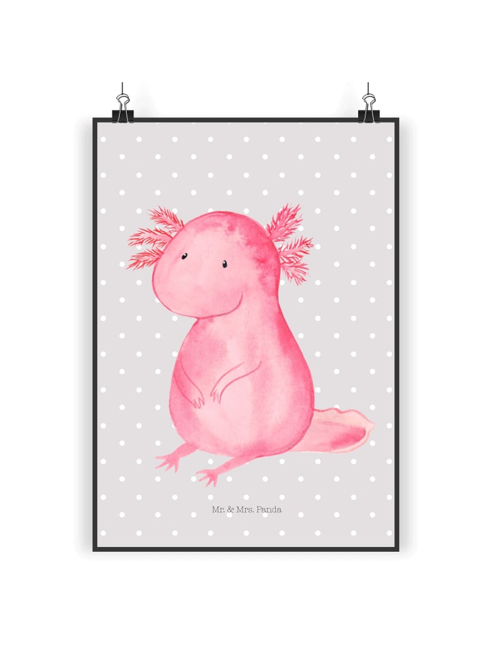 Poster Axolotl Niedlich ohne Spruch in Grau Pastell