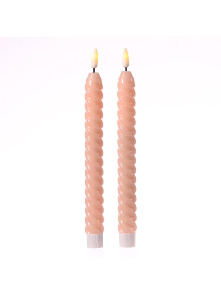 2er Set LED Stabkerzen TWIST Tafelkerzen Echtwachs H: 25cm in rosa