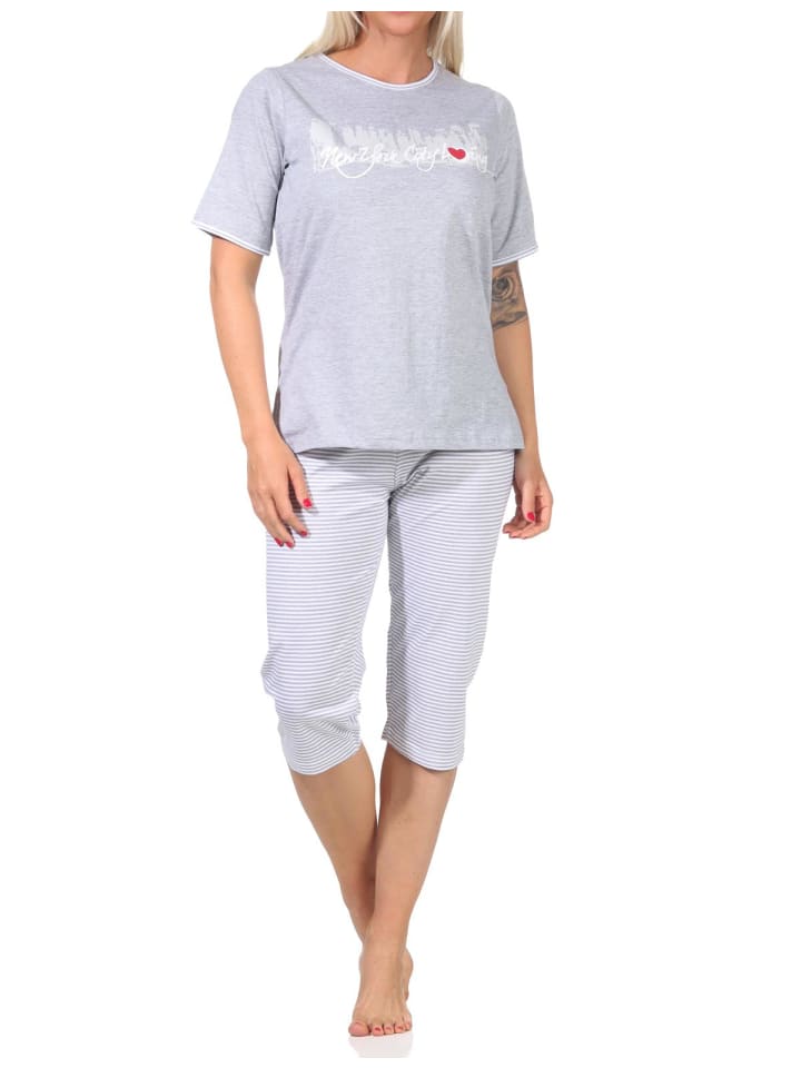 CapriSchlafanzug Hose "New York City Loving" - 65219 in Grau