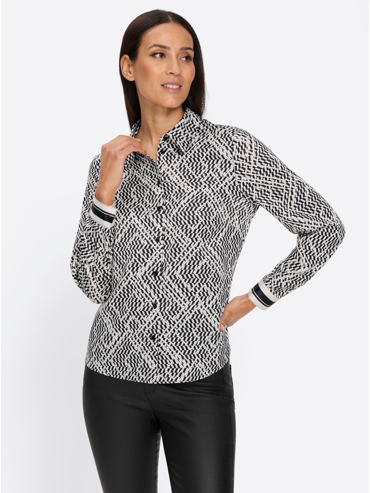 Druckbluse in schwarz-champagner-bedruckt