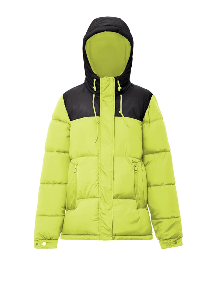 Damen Wattierte Steppjacke in Saure Limette Schwarz