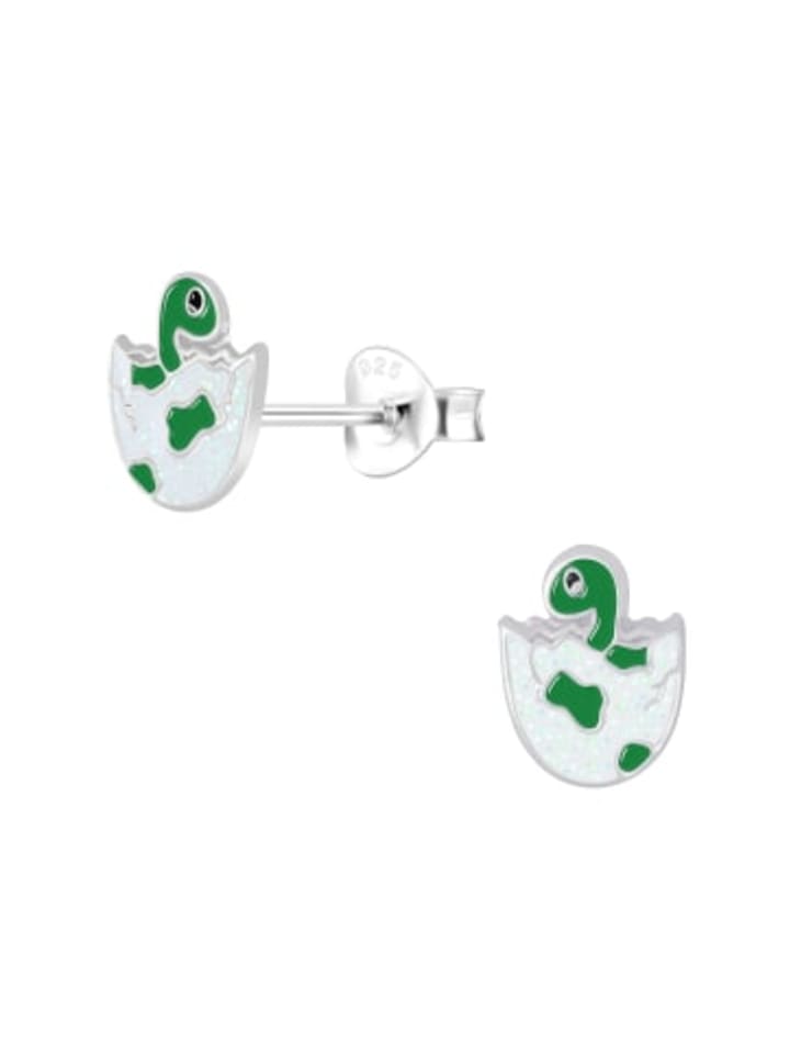 Ohrringe, Ohrstecker DINOSAURIER im Ei in 925 Sterling Silber, 2-tlg.