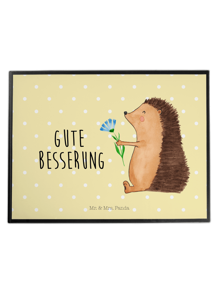 Tischschutz Igel Blumen mit Spruch in Gelb Pastell