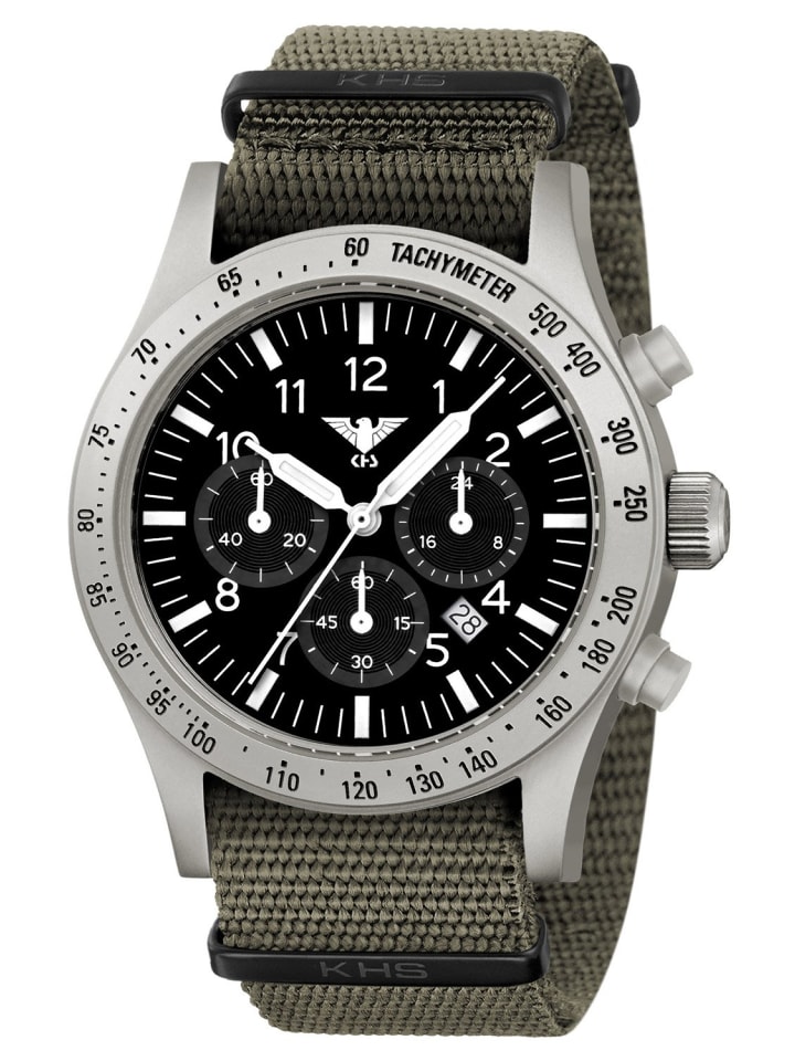 Herrenuhr Platoon Solar Chronograph Stahl Nato Grau Schwarz / Silber