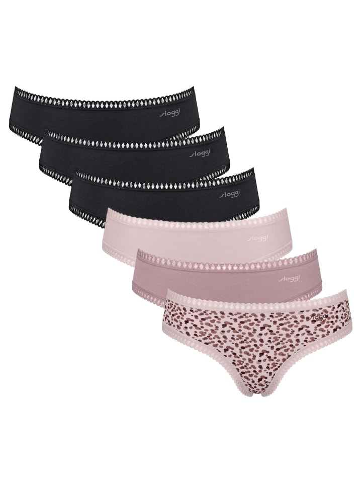 Slip 6er Pack in Schwarz/Rosa