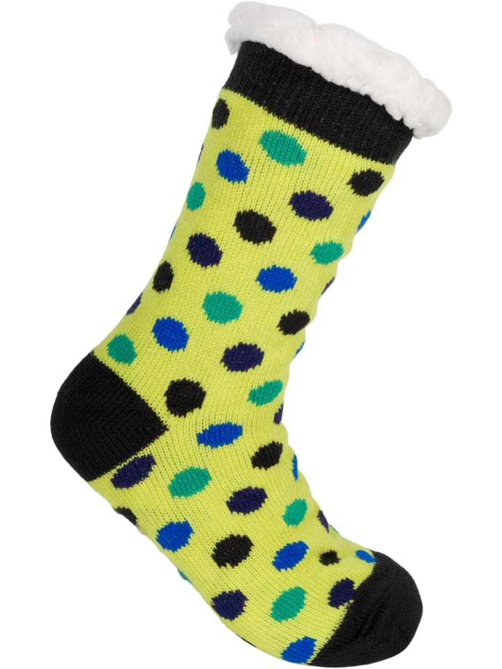 ABS Kuschelsocken mit Punkte in Limettengrün-Schwarz