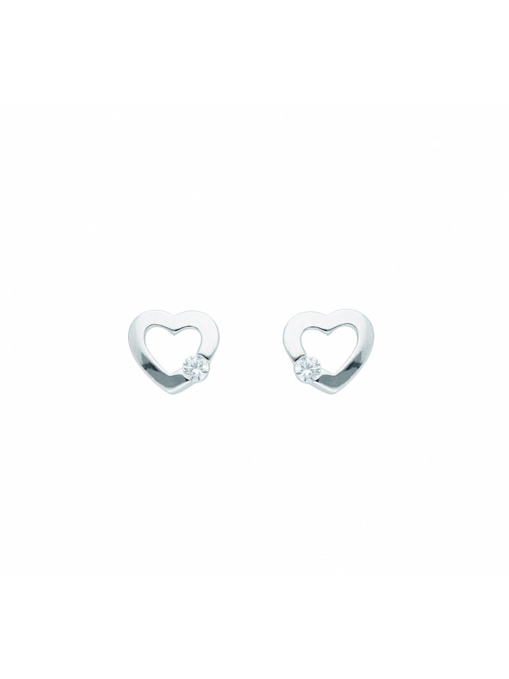 Damen 925 Silber Ohrringe / Ohrstecker Herz mit Zirkonia in silber