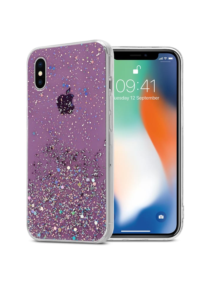 Hülle für Apple iPhone X / XS Glitter in Lila mit Glitter