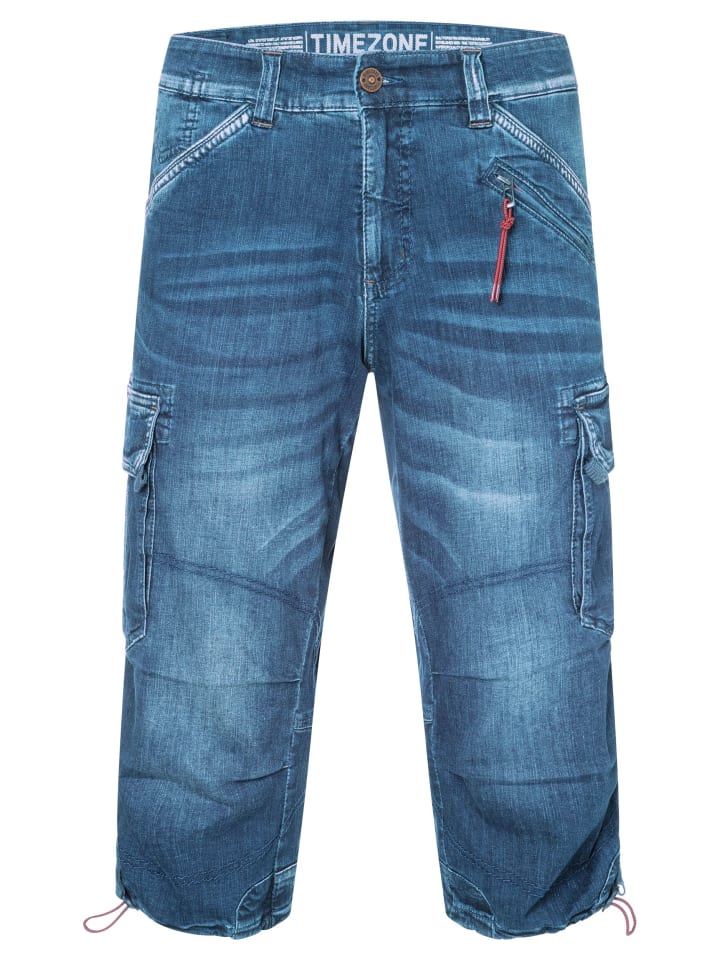 Denim Cargoshorts in Jeansoptik mit Stretch in Blau-3