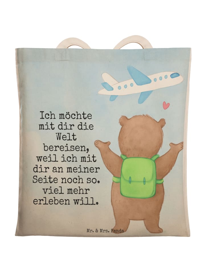 Tasche Bär Flugzeug Design mit Spruch in Weiß