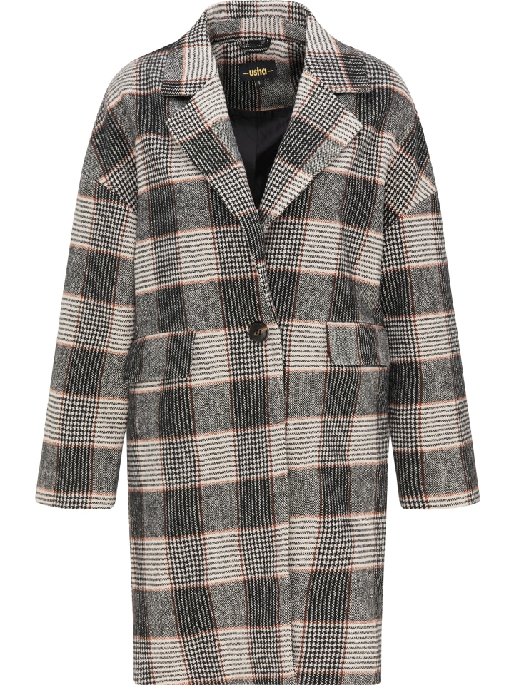 Damen Glencheck Mantel in Weiss Kariert