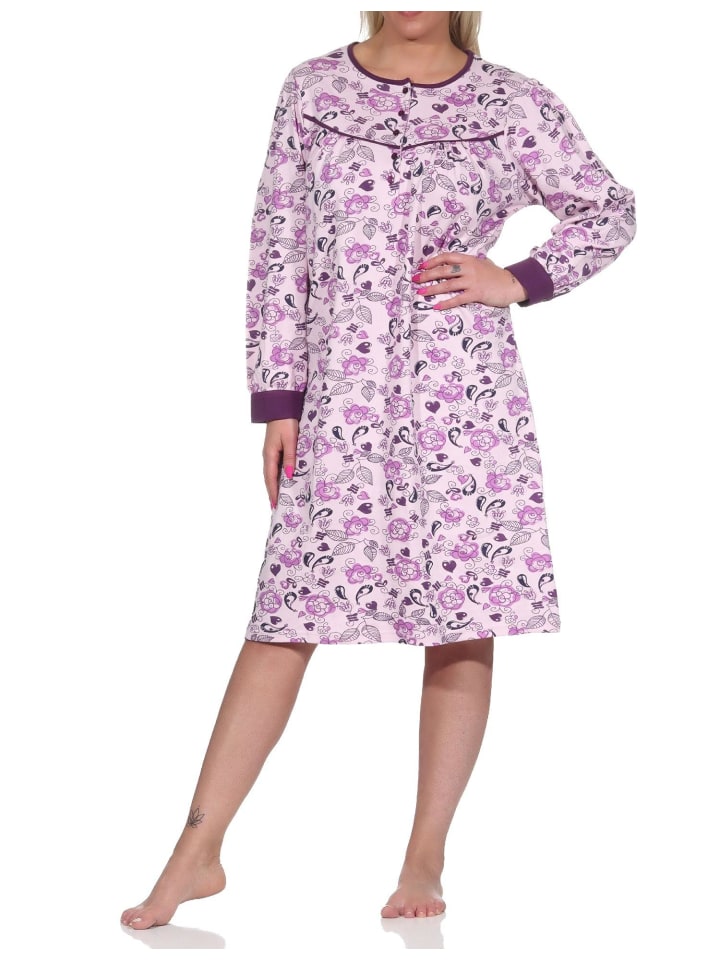 Nachthemd langarm Kuschel interlock - 76110 in rosa