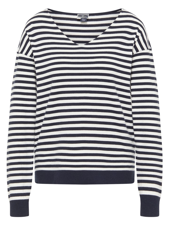 Damen Strickpullover in Marine Wollweiss