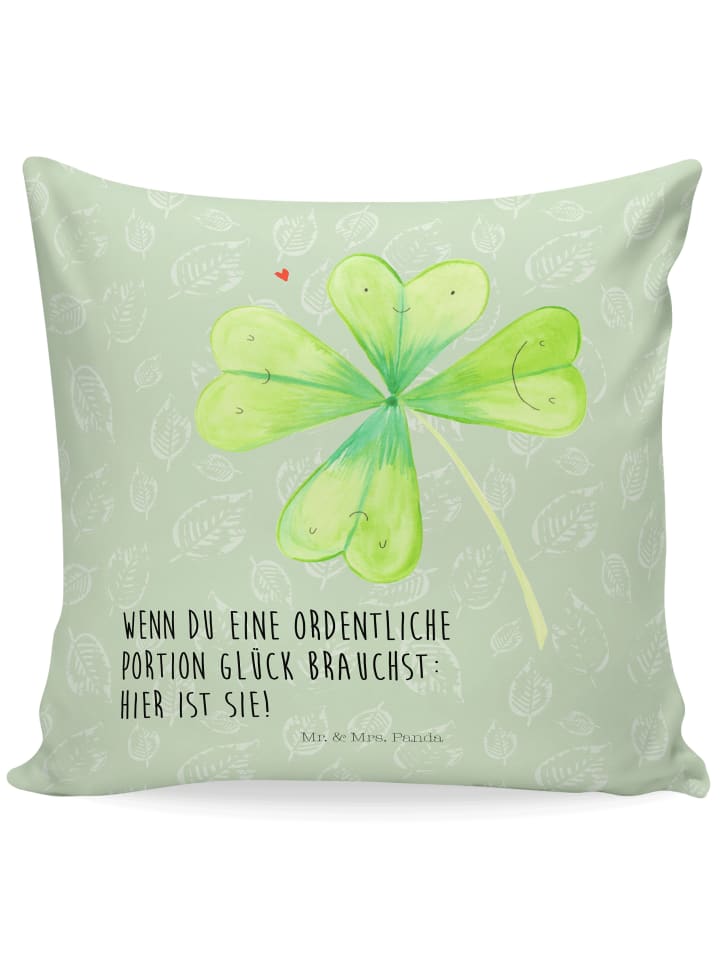 Kopfkissen Blume Kleeblatt mit Spruch in Blattgrün