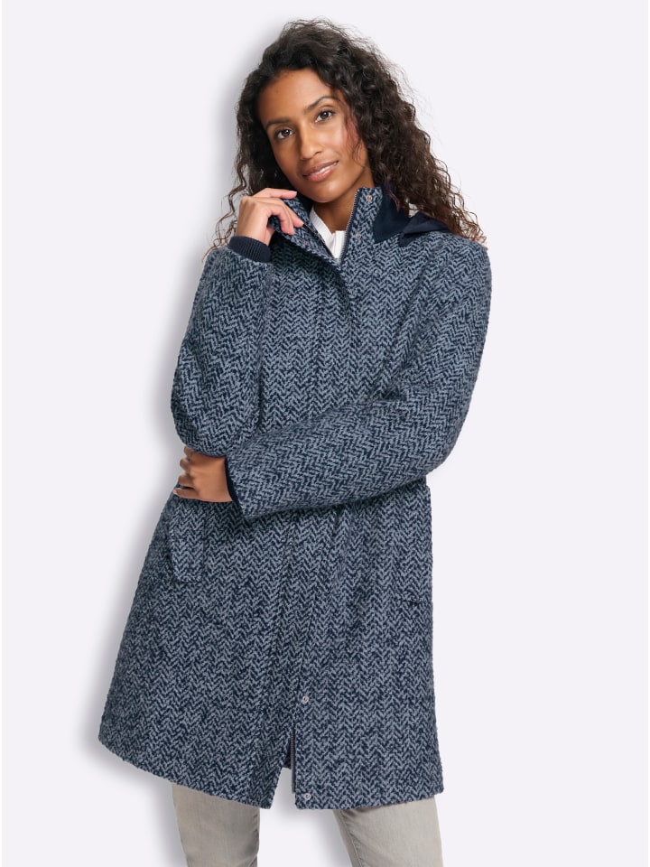 Longjacke in marine-rauchblau-gemustert