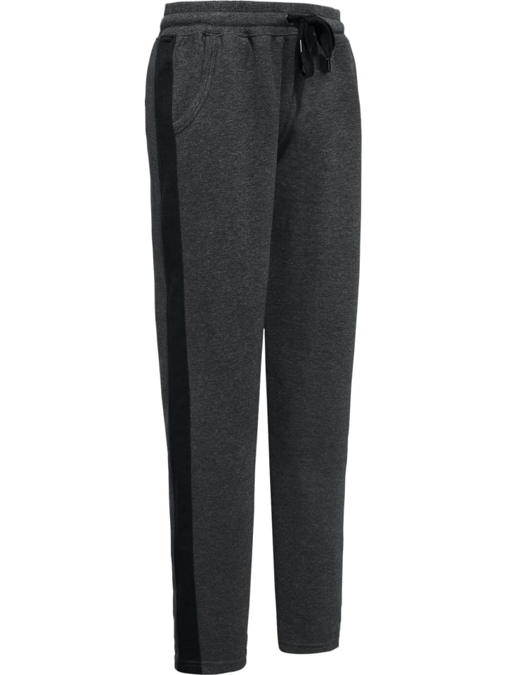 Interlock-Jersey Freizeithose, lang in anthrazit meliert-schwarz