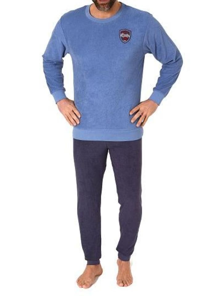 langarm Frottee Pyjama Rundhalsschnitt & Bündchen - 82449 in blau