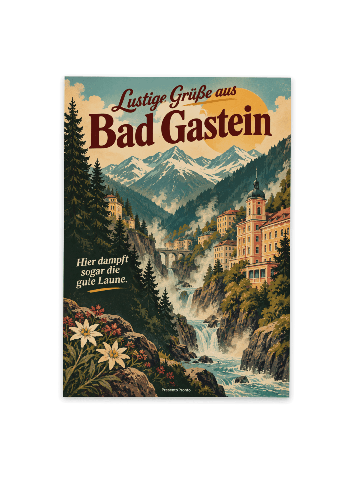 Postkarte Gebirge retro Design mit Spruch in Weiß