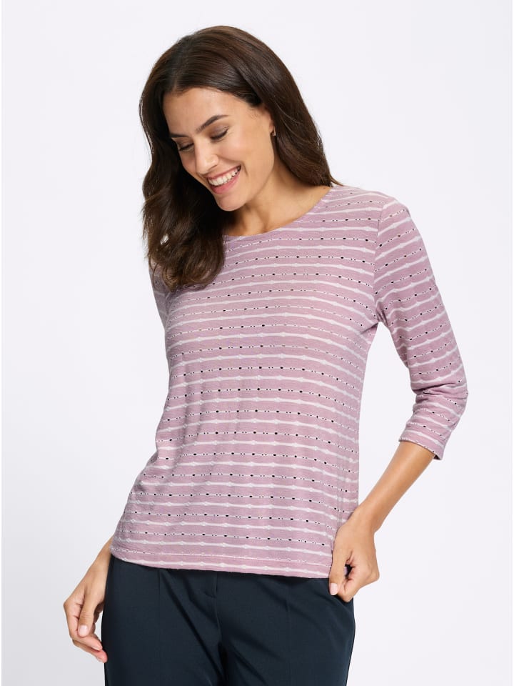 3/4-Arm-Shirt in ecru-mauve-gemustert