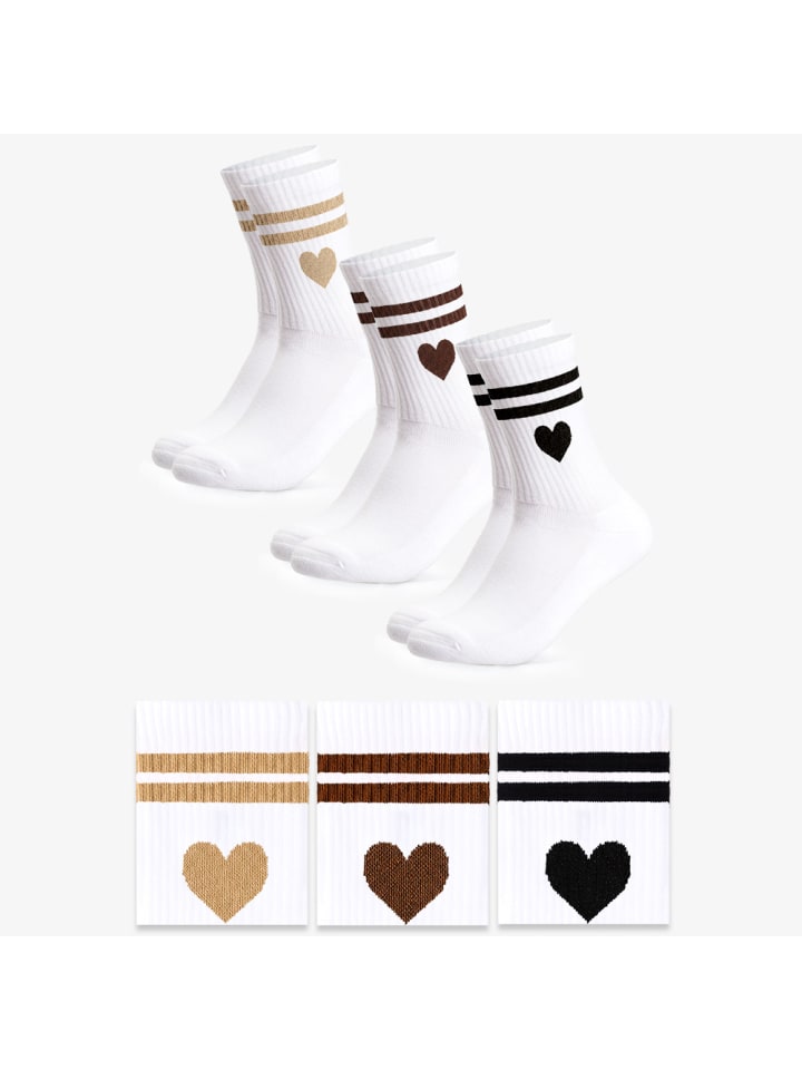 3er Pack Herz Tennis Socken Venus in Schwarz-Braun