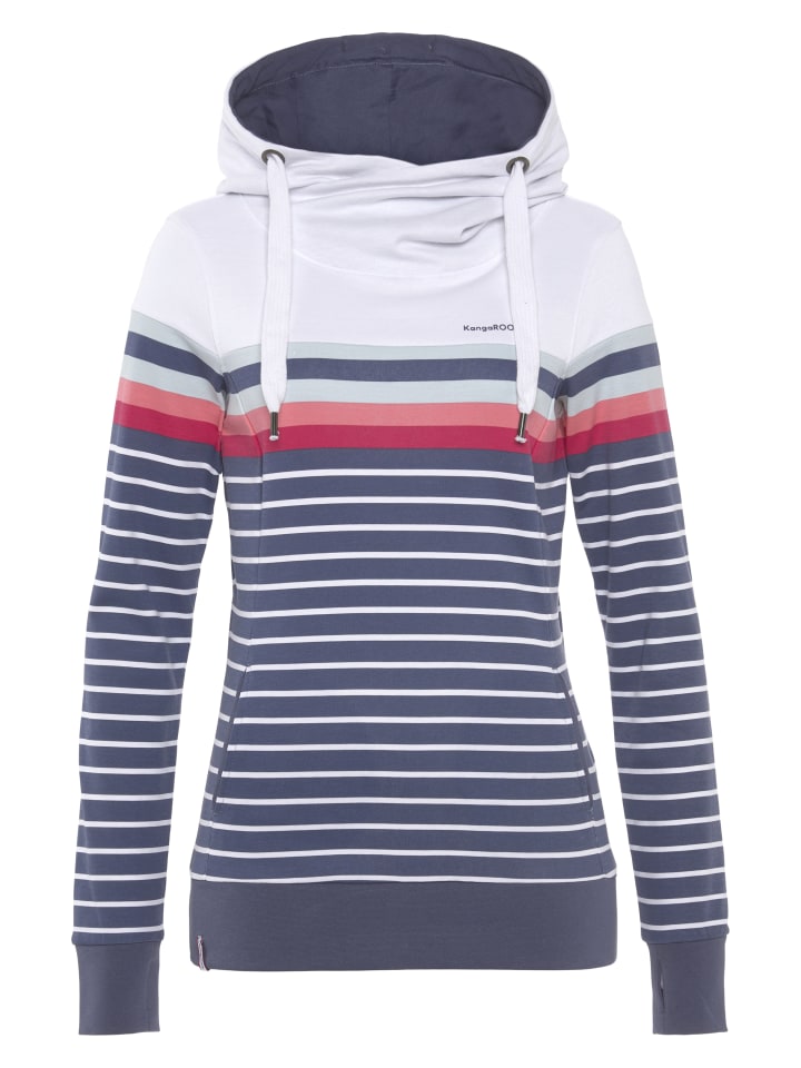 Kapuzensweatshirt in marine-weiß