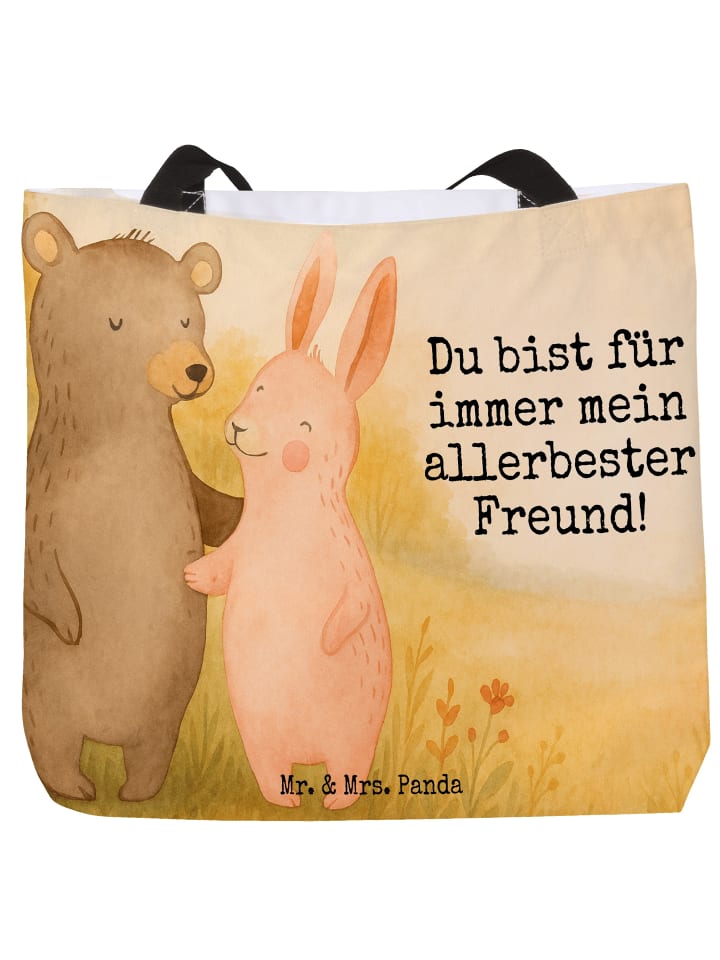 Tote Bag Bär und Hase Umarmen Design mit Spruch in Weiß