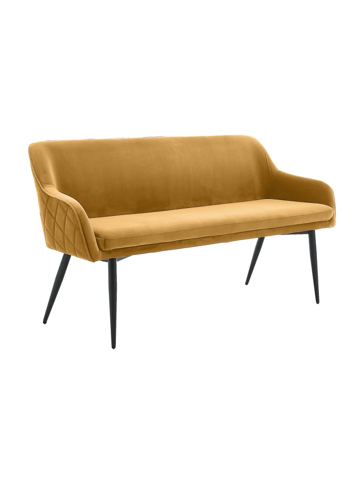 Sitzbank elegant 160 cm mit Diamantsteppung und Bezug aus Samt in Senfgelb
